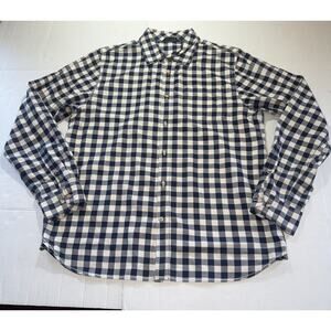 North Face Men Large 100% Cotton Flannel Button Shirt Thick Cotton Plaid Blue